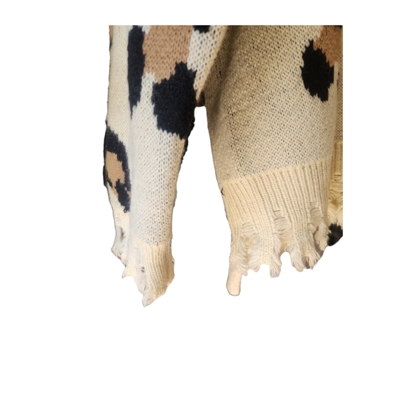 Entro Leopard Print Pullover Knit Sweater Destroyed Trim Medium Cozy - Picture 4 of 8